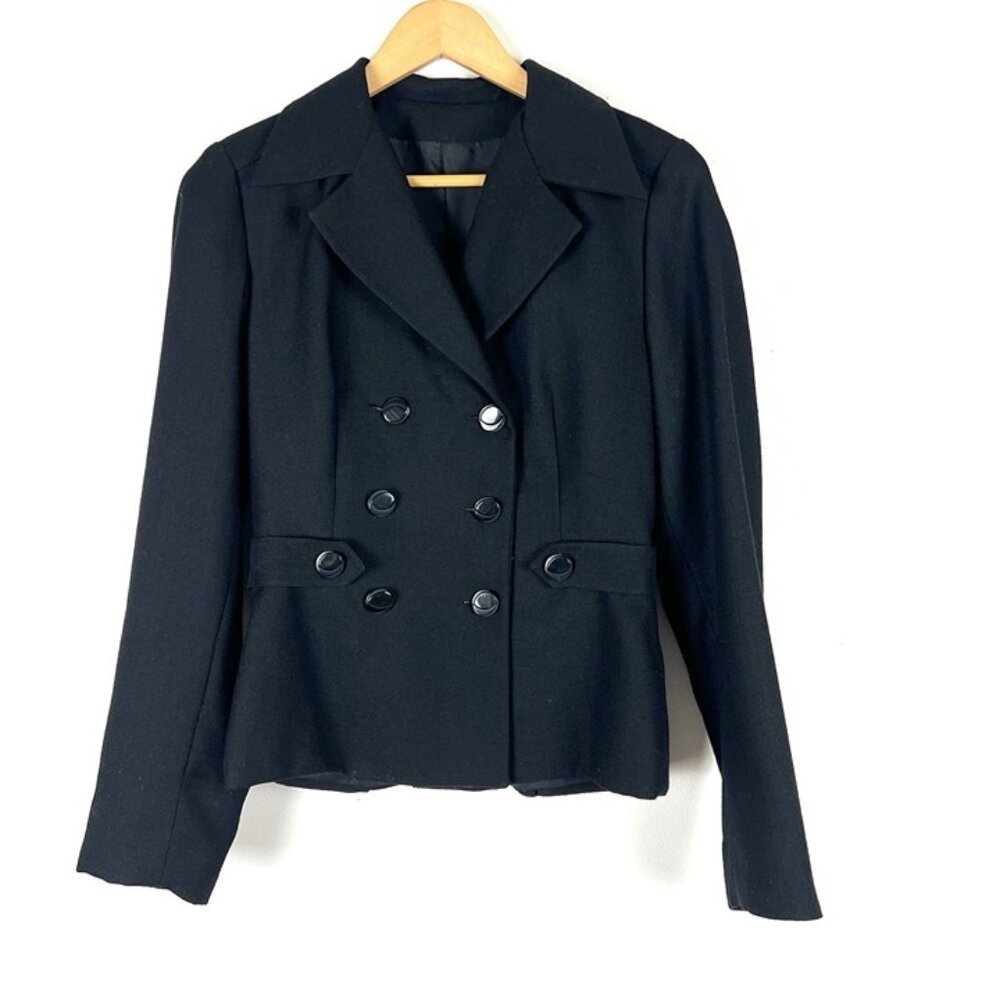 Women's Vintage Custom Made Black Blazer sz 4 Double Breasted Pleated Back Retro